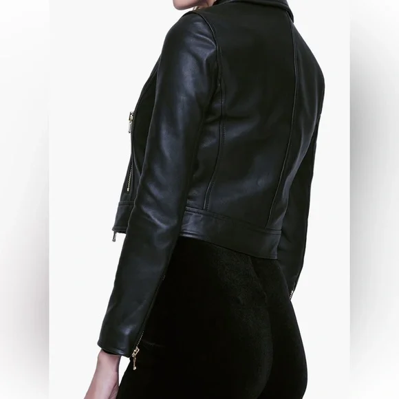 🌟NWT L’AGENCE ONNA BLACK LEATHER CROP BIKER JACKET SIZE XL - Picture 6 of 14